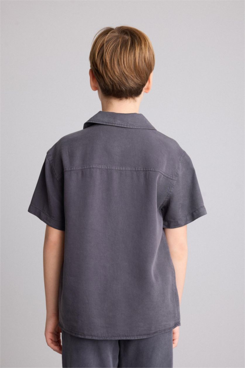 Boys & Teens Anthracite قميص ولادي قماش ايوسل قصة عادية بياخة عالية
