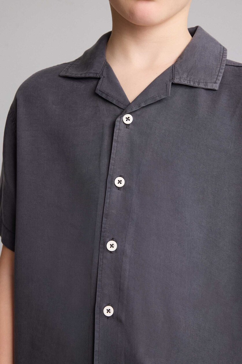 Erkek Çocuk - Genç Erkek Antrasit Regular Fit Kısa kollu Akışkan Kumaş Gömlek Erkek Çocuk