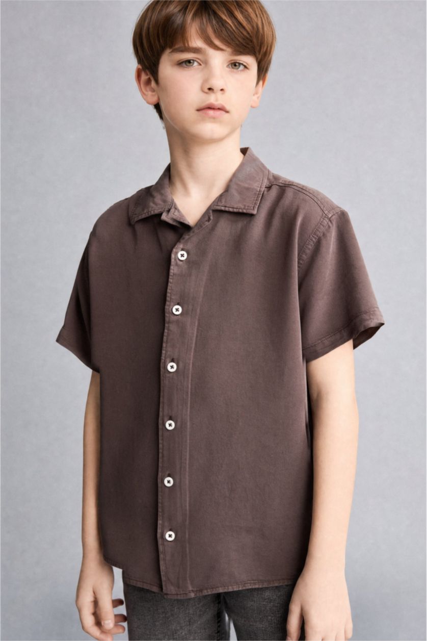 Boys & Teens Brown Regular Fit Short Sleeve Shirt