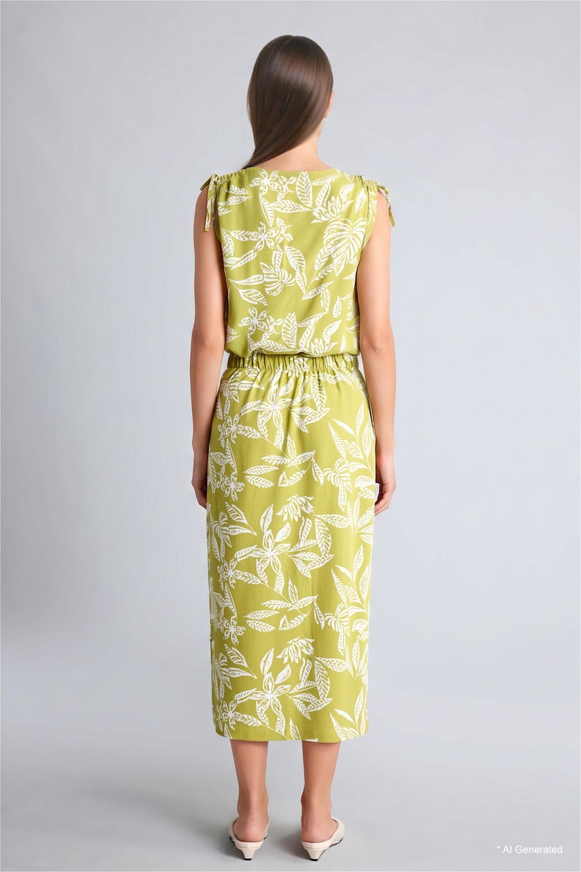 Women Green Regular Fit Printed Blended Linen Skirt