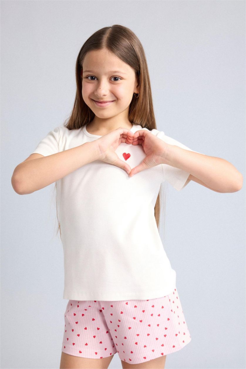 GIRLS & TEENS Ecru طقم بيجاما مضلع قصة عادية