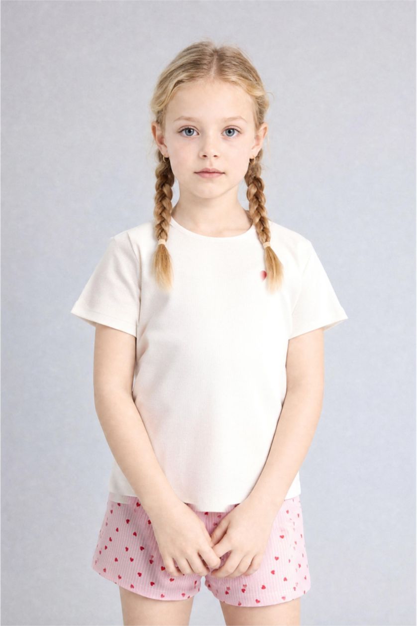 Young Girls - Teen Girls Ecru Girl Regular Fit Ribbed T 2 Piece Pajama Set