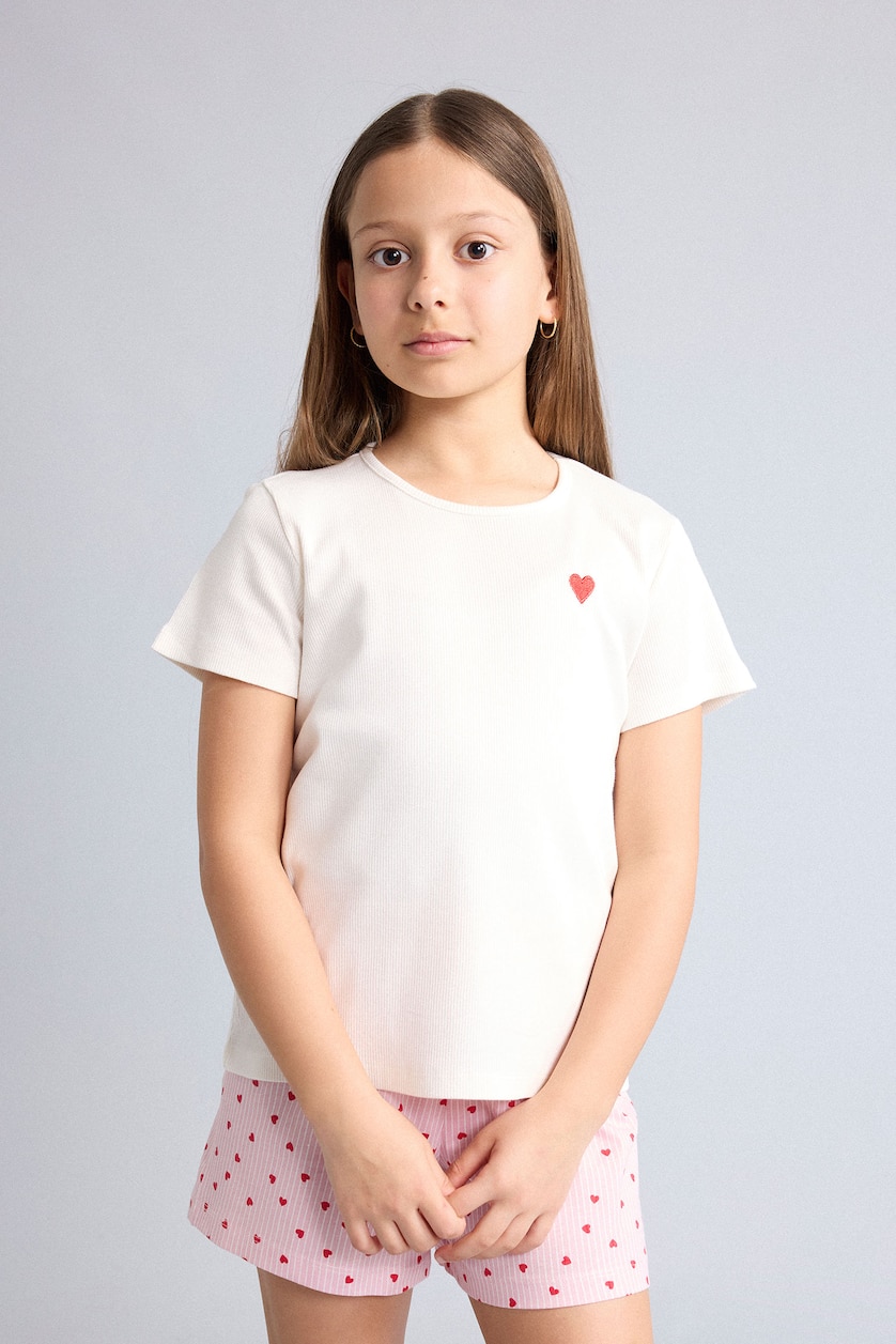 Girls & Teens Ecru Girl Regular Fit Ribbed T 2 Piece Pyjama Set