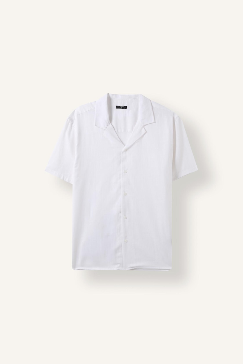 رجال اوف وايت Regular Fit White Short Sleeve Linen-Blend Shirt