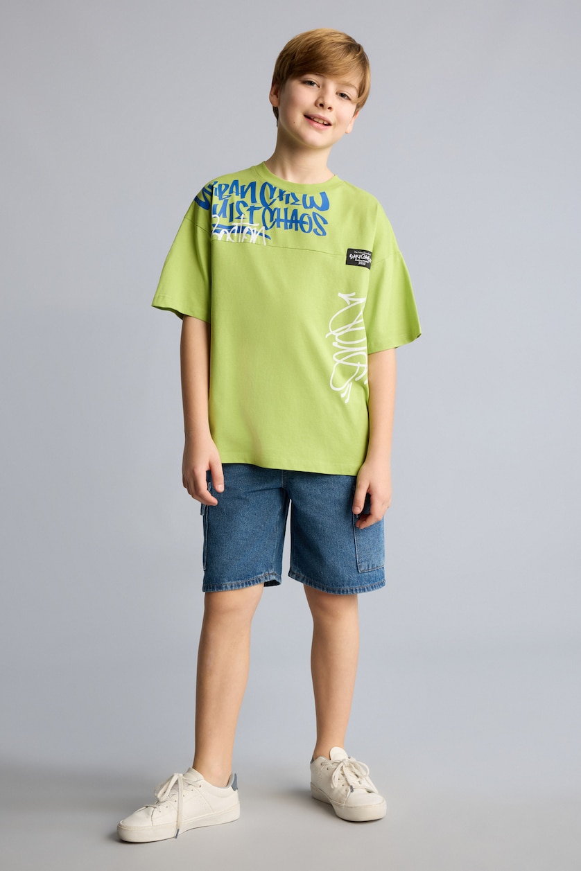 Young Boys - Teen Boys Green Boy New Regular Fit Printed Short Sleeve T-Shirt