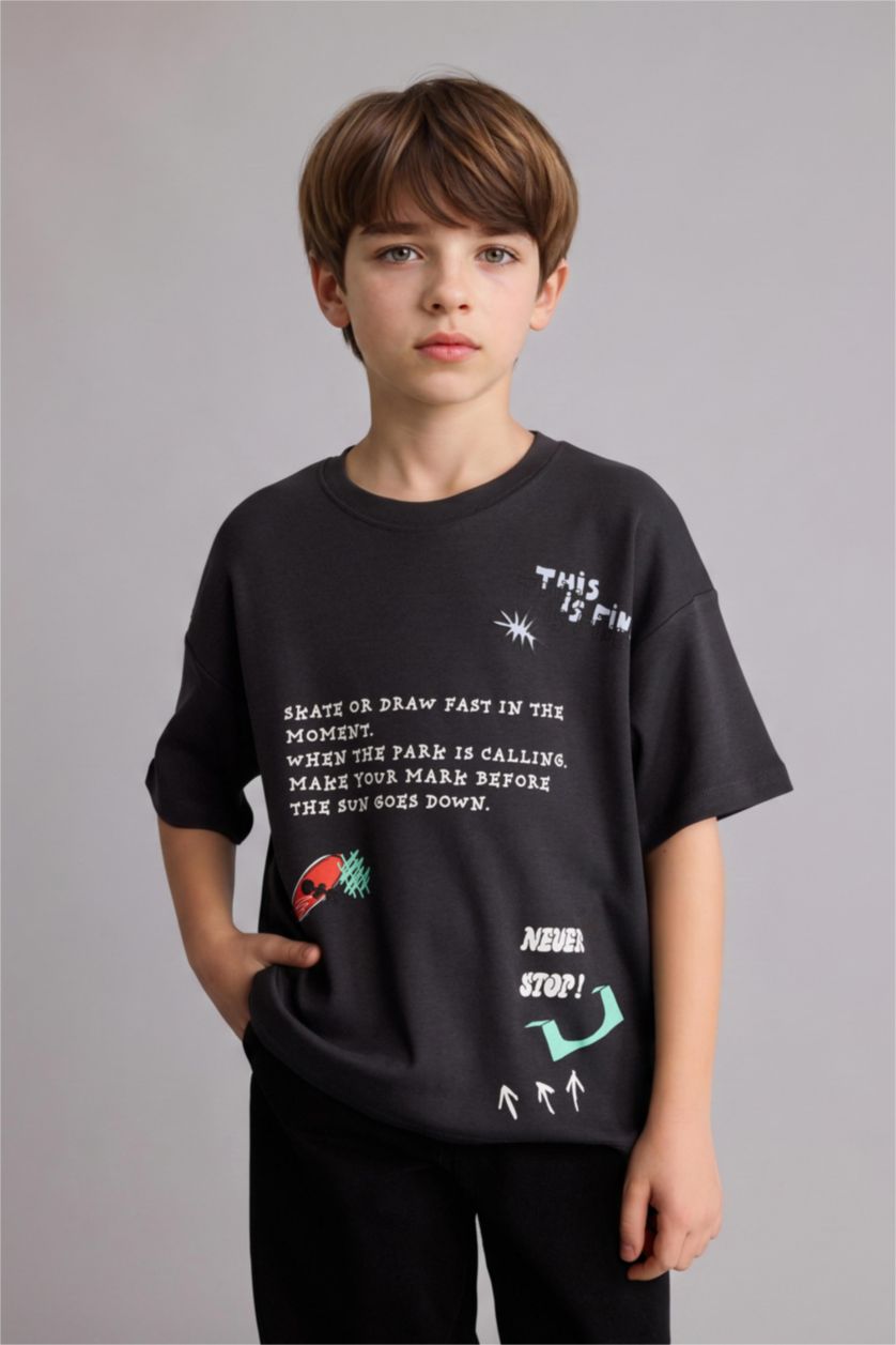 Erkek Çocuk - Genç Erkek Antrasit Regular Fit Kısa kollu Tişört Erkek Çocuk