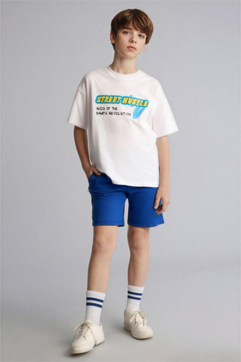 Мальчики и подростки Белый Футболка New Regular Fit для мальчиков с круглым вырезом принтом и коротким рукавом