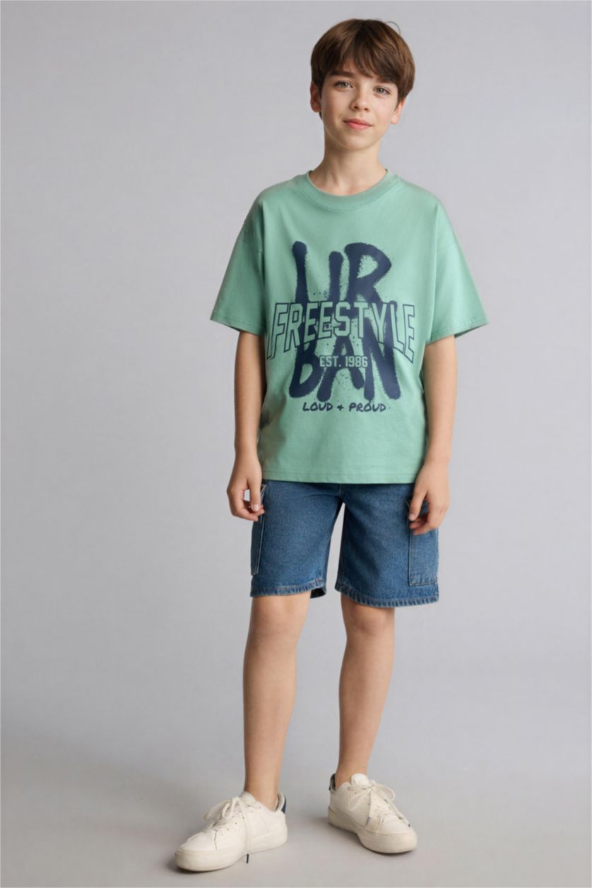 BOYS & TEENS Green New Regular Fit Printed Short Sleeve T-Shirt