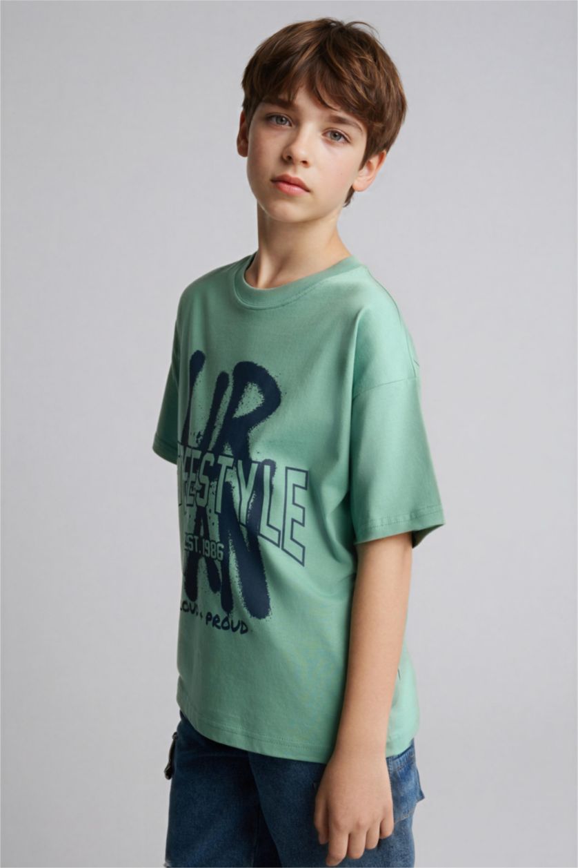 BOYS & TEENS Green New Regular Fit Printed Short Sleeve T-Shirt