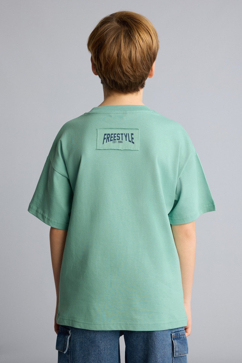 Young Boys - Teen Boys Green Boy New Regular Fit Printed Short Sleeve T-Shirt