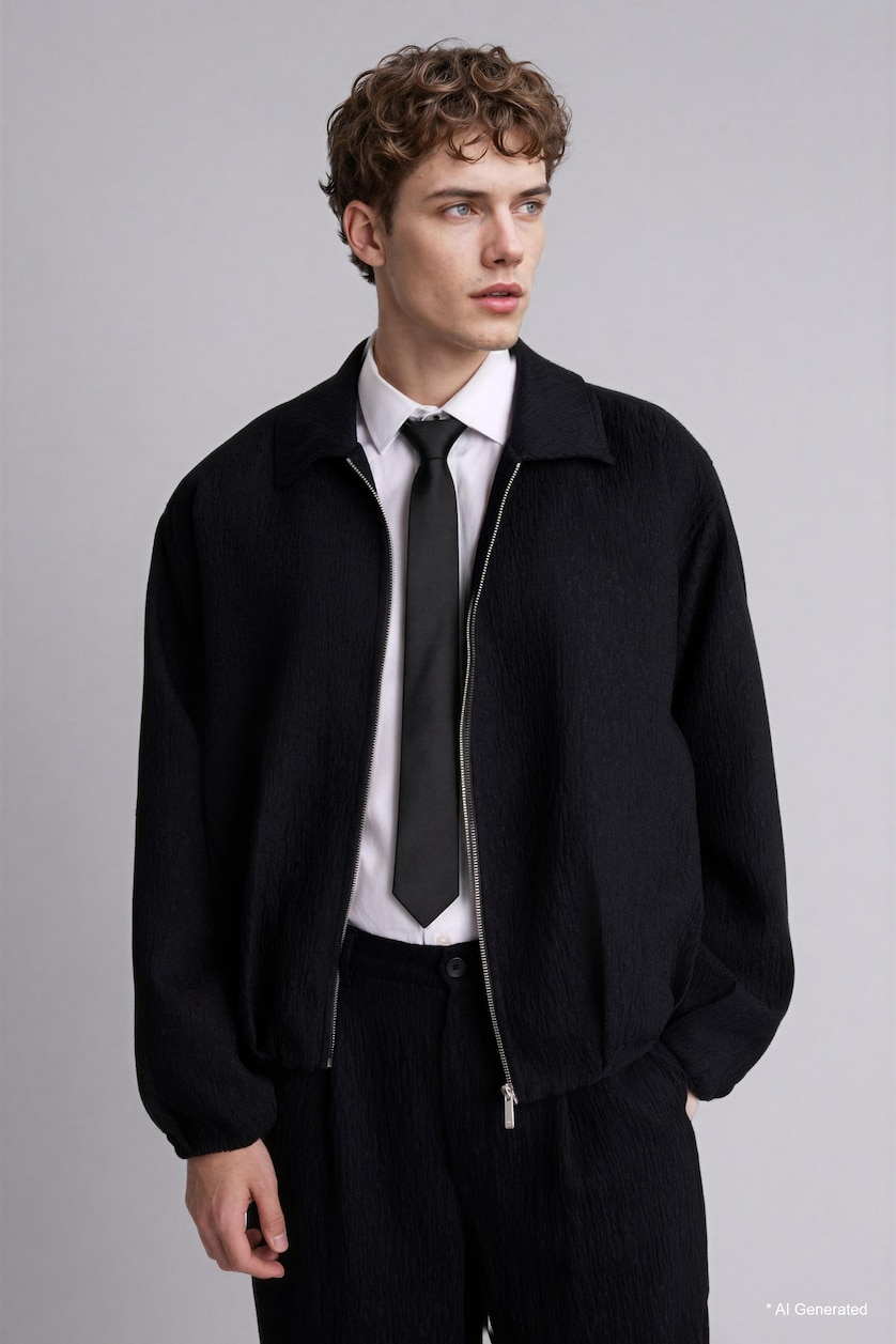 Erkek Siyah OVERSIZE FIT Yaka Detaylı Mont