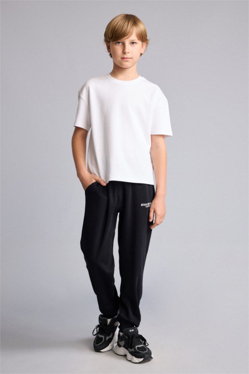 Young Boys - Teen Boys Black Oversize Fit Slogan Trousers