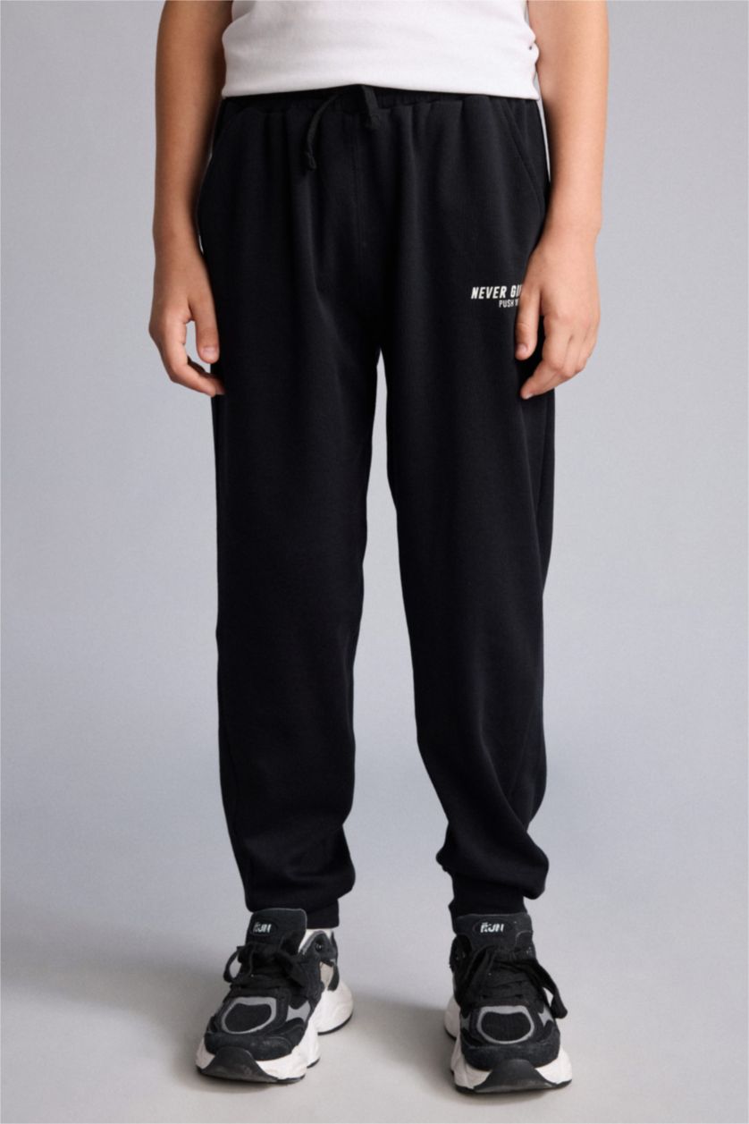 Young Boys - Teen Boys Black Oversize Fit Slogan Trousers
