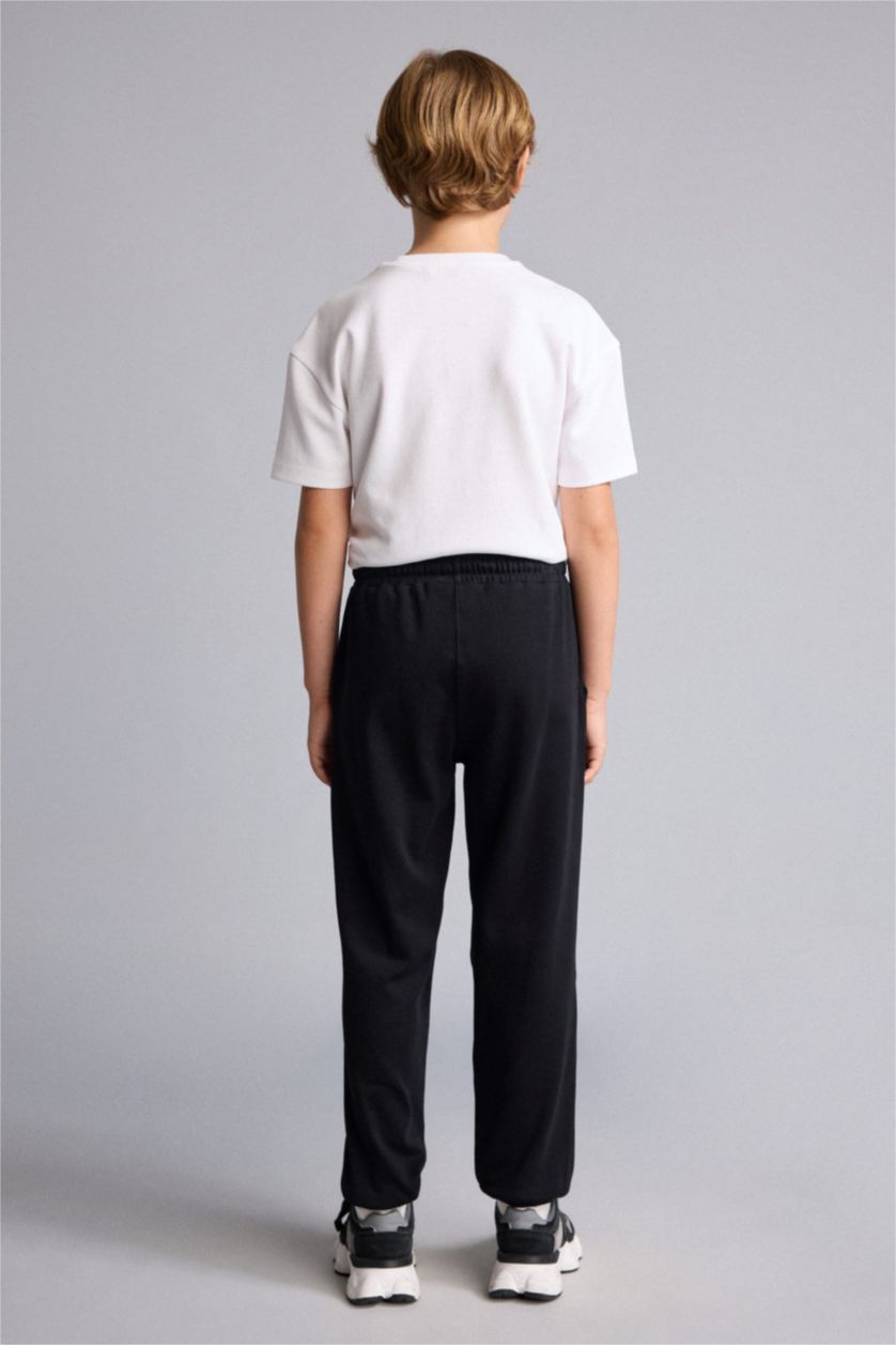 Young Boys - Teen Boys Black Oversize Fit Slogan Trousers