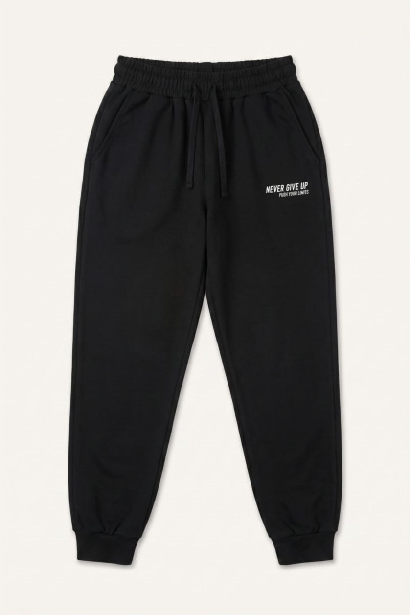 Young Boys - Teen Boys Black Oversize Fit Slogan Trousers