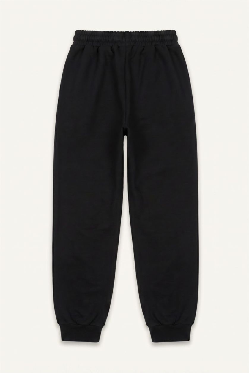 Young Boys - Teen Boys Black Oversize Fit Slogan Trousers