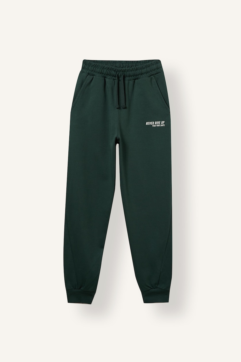 Young Boys - Teen Boys Dark Green Oversize Fit Slogan Print Sweatpants