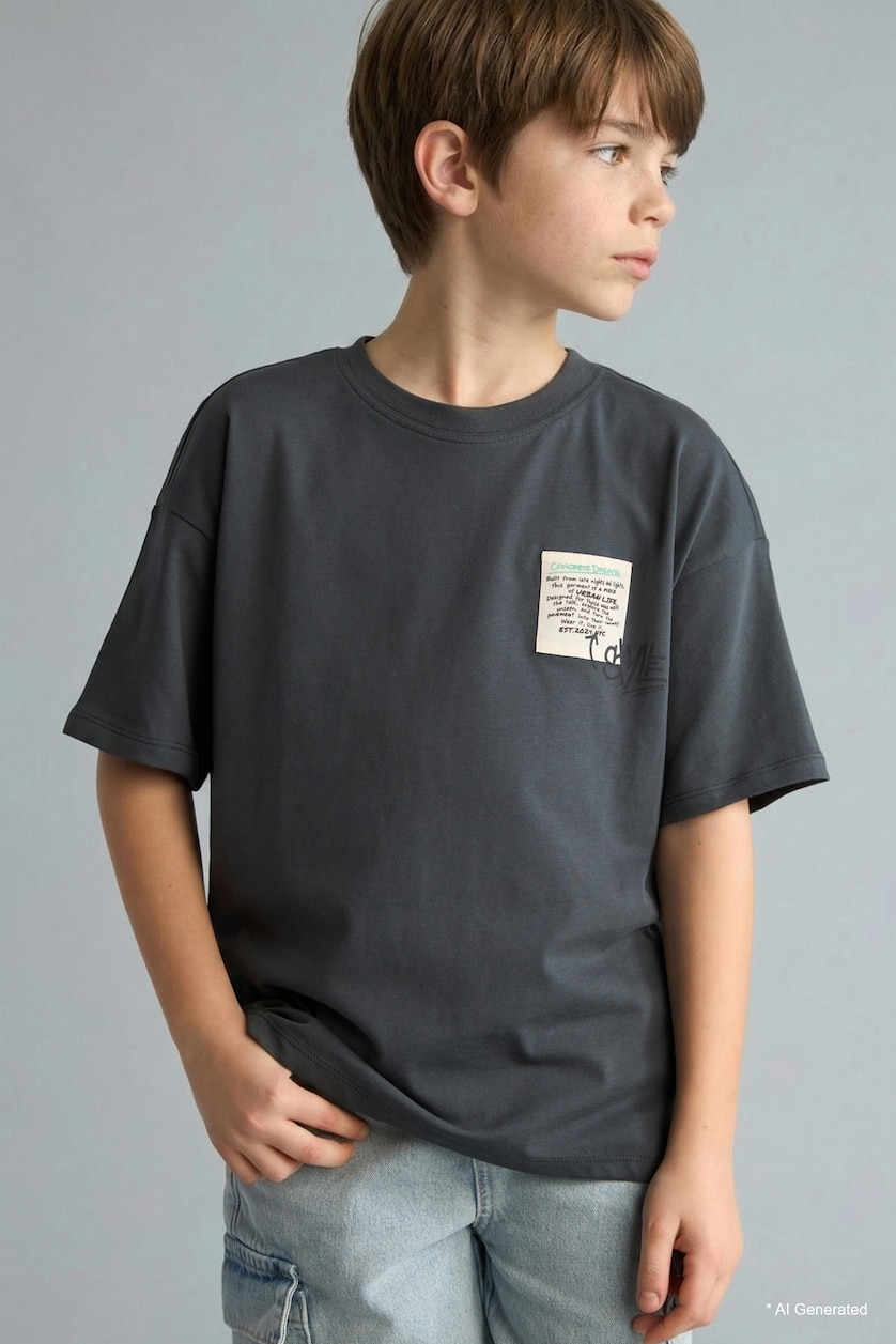 Young Boys - Teen Boys Anthracite Oversize Fit Short Sleeve T-Shirt