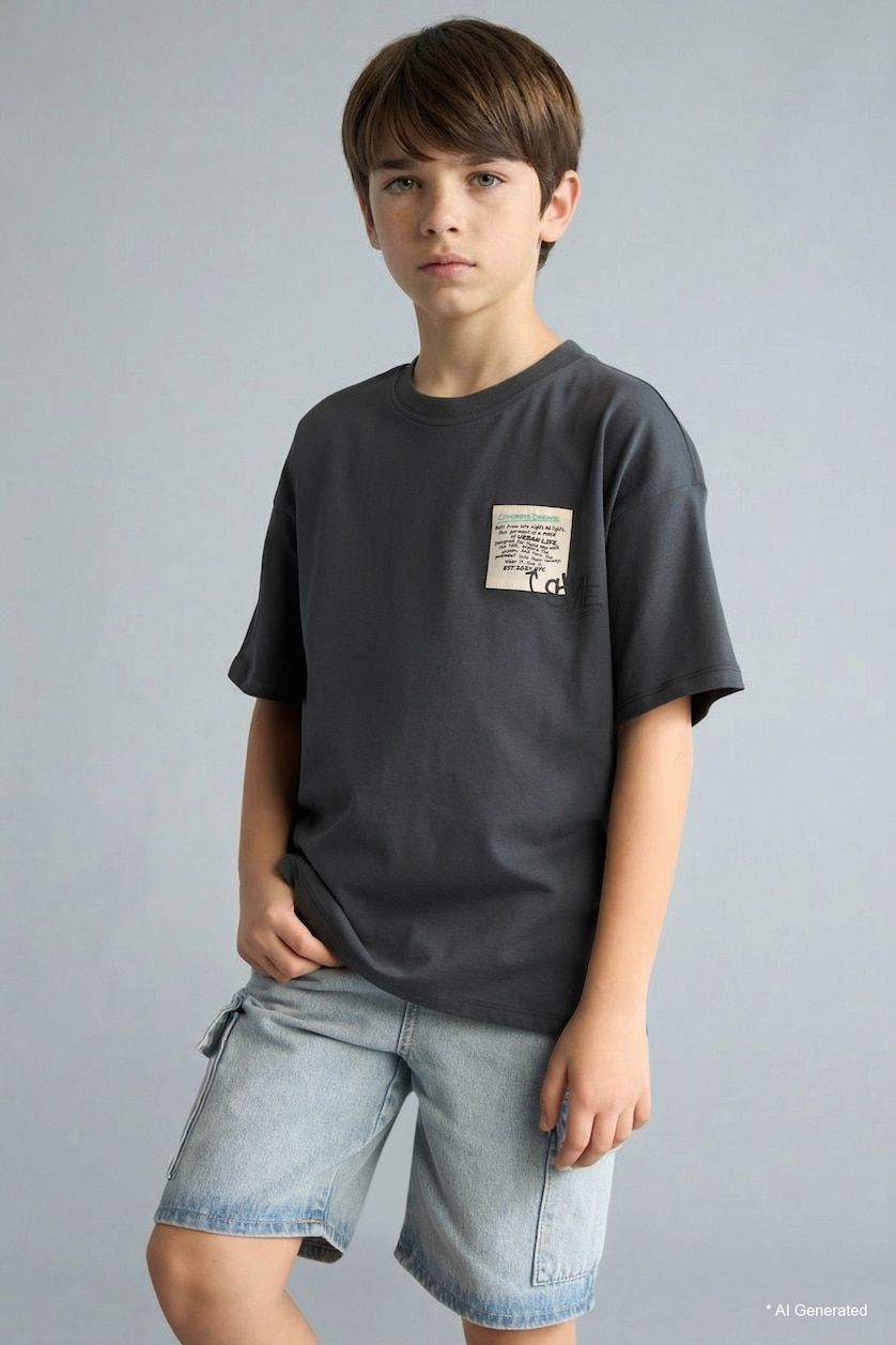Young Boys - Teen Boys Anthracite Oversize Fit Short Sleeve T-Shirt