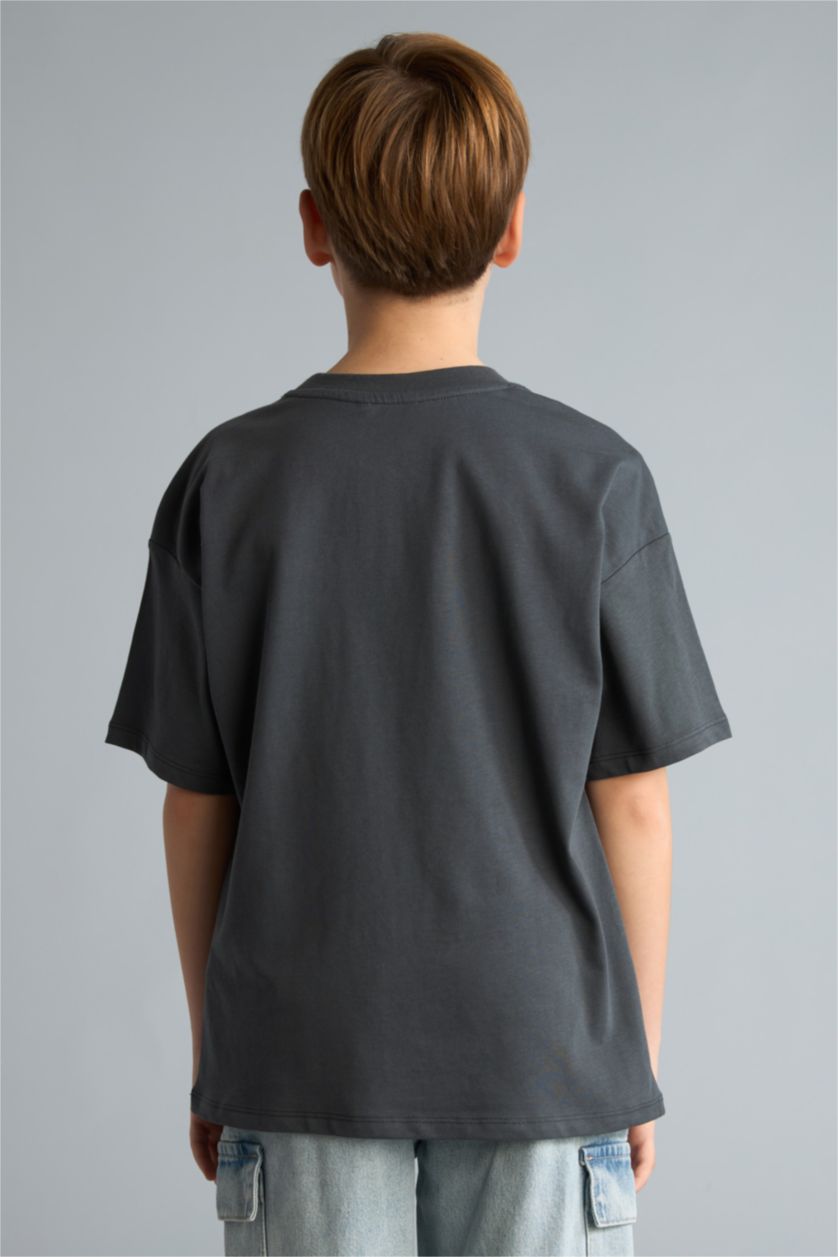Erkek Çocuk - Genç Erkek Antrasit Oversize Kısa kollu Tişört Erkek Çocuk