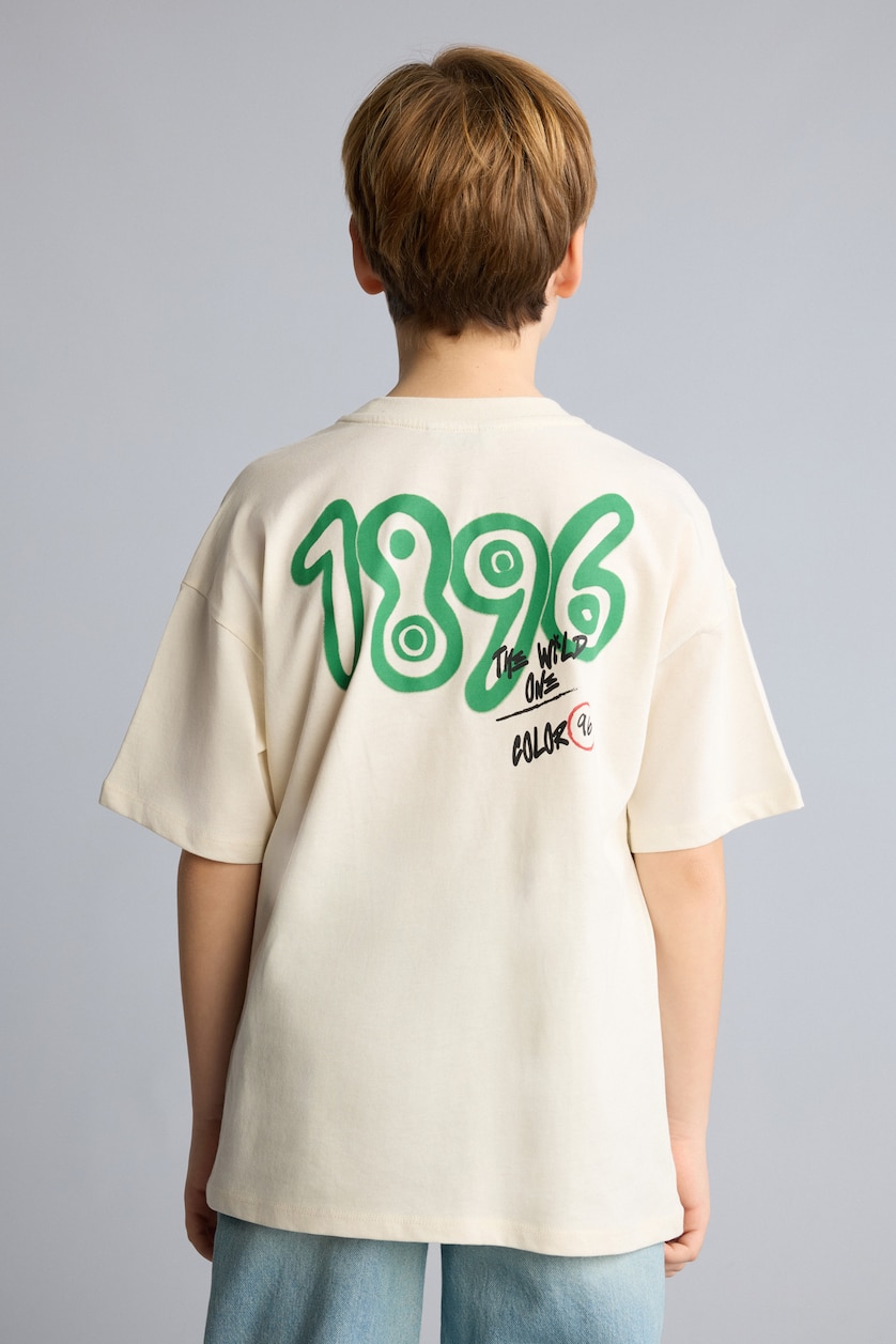 Young Boys - Teen Boys Ecru Printed Short Sleeve T-Shirt