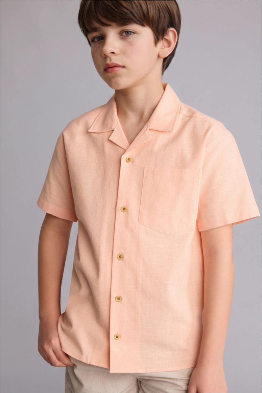 Erkek Çocuk - Genç Erkek Somon Regular Fit Kısa kollu Poplin Gömlek Erkek Çocuk