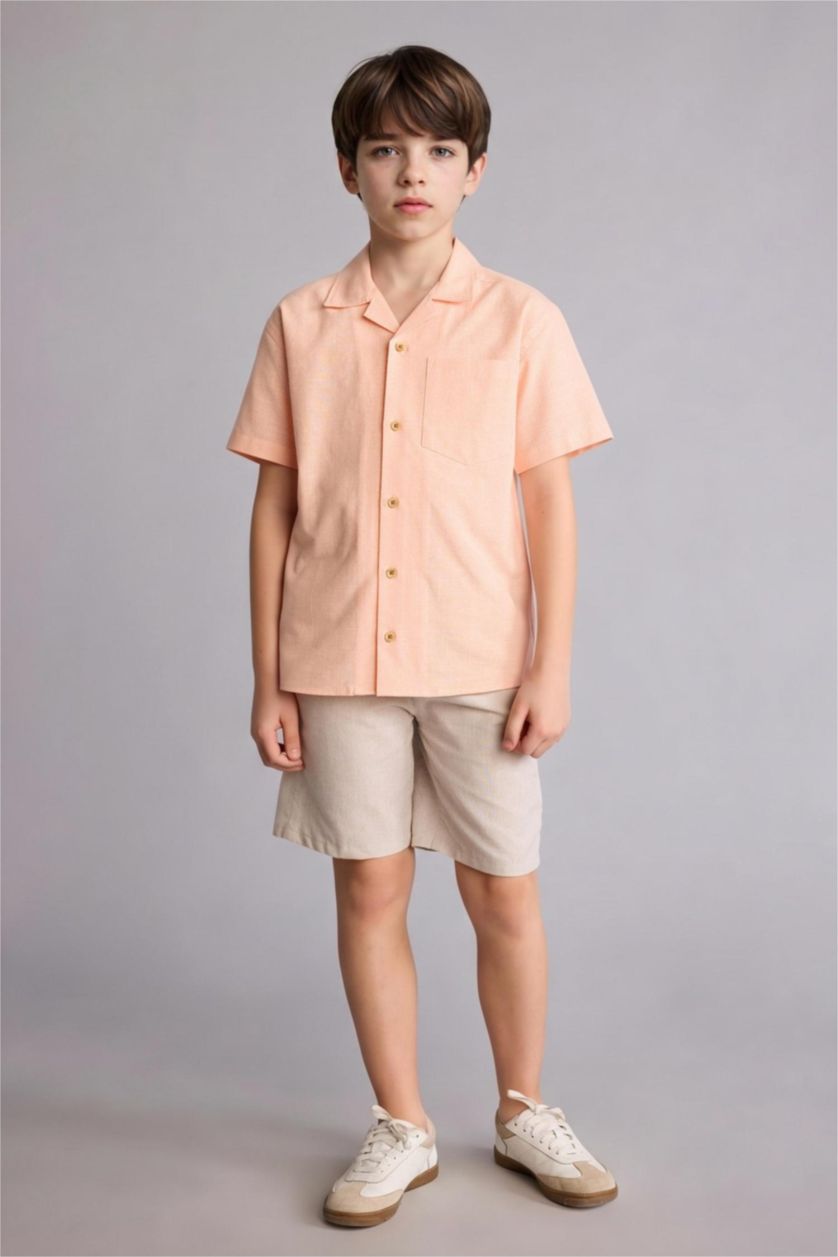 Erkek Çocuk - Genç Erkek Somon Regular Fit Kısa kollu Poplin Gömlek Erkek Çocuk