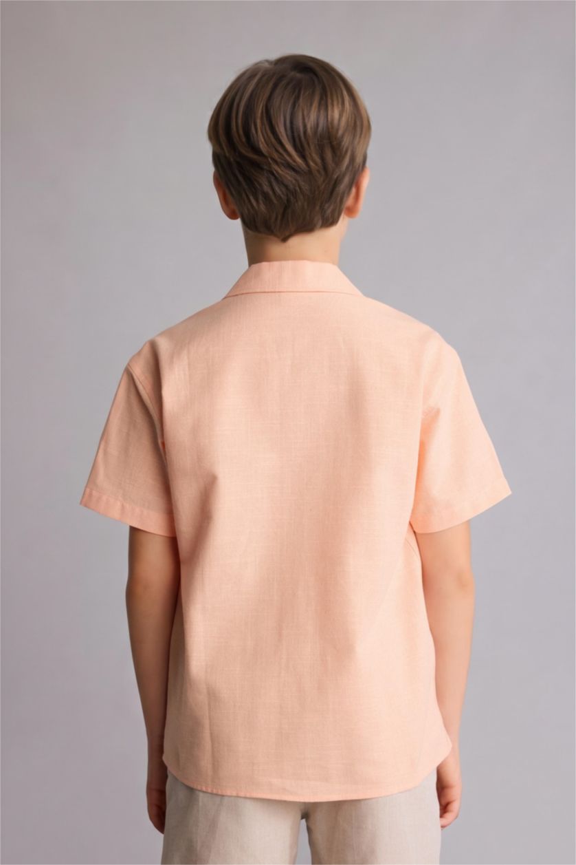 Erkek Çocuk - Genç Erkek Somon Regular Fit Kısa kollu Poplin Gömlek Erkek Çocuk