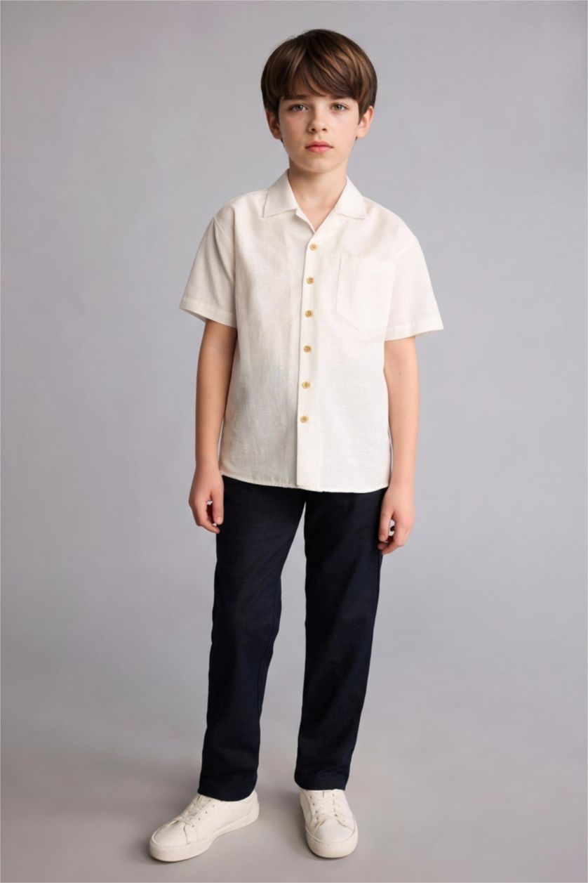 Erkek Çocuk - Genç Erkek Beyaz Regular Fit Kısa kollu Poplin Gömlek Erkek Çocuk