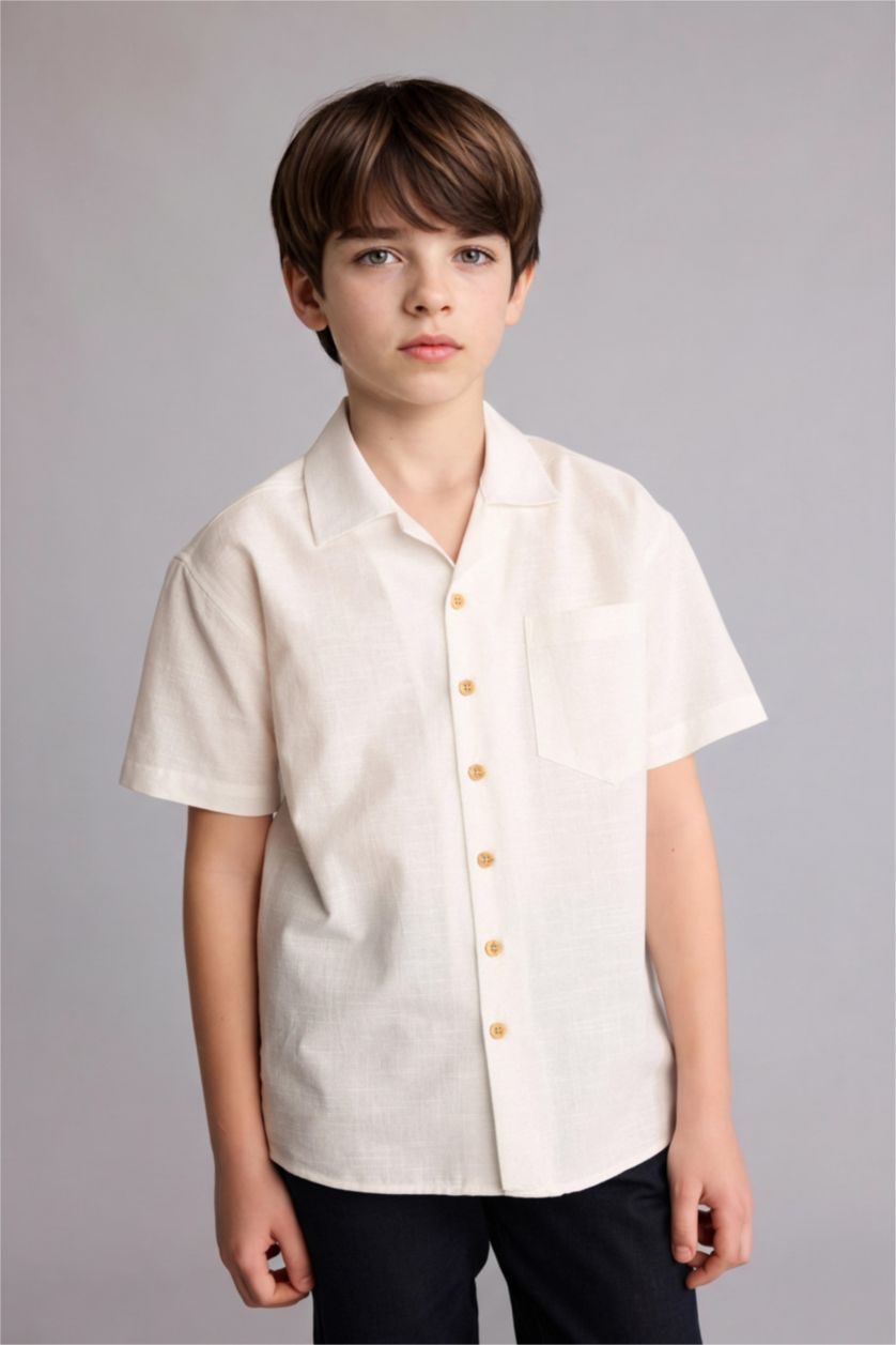 Erkek Çocuk - Genç Erkek Beyaz Regular Fit Kısa kollu Poplin Gömlek Erkek Çocuk