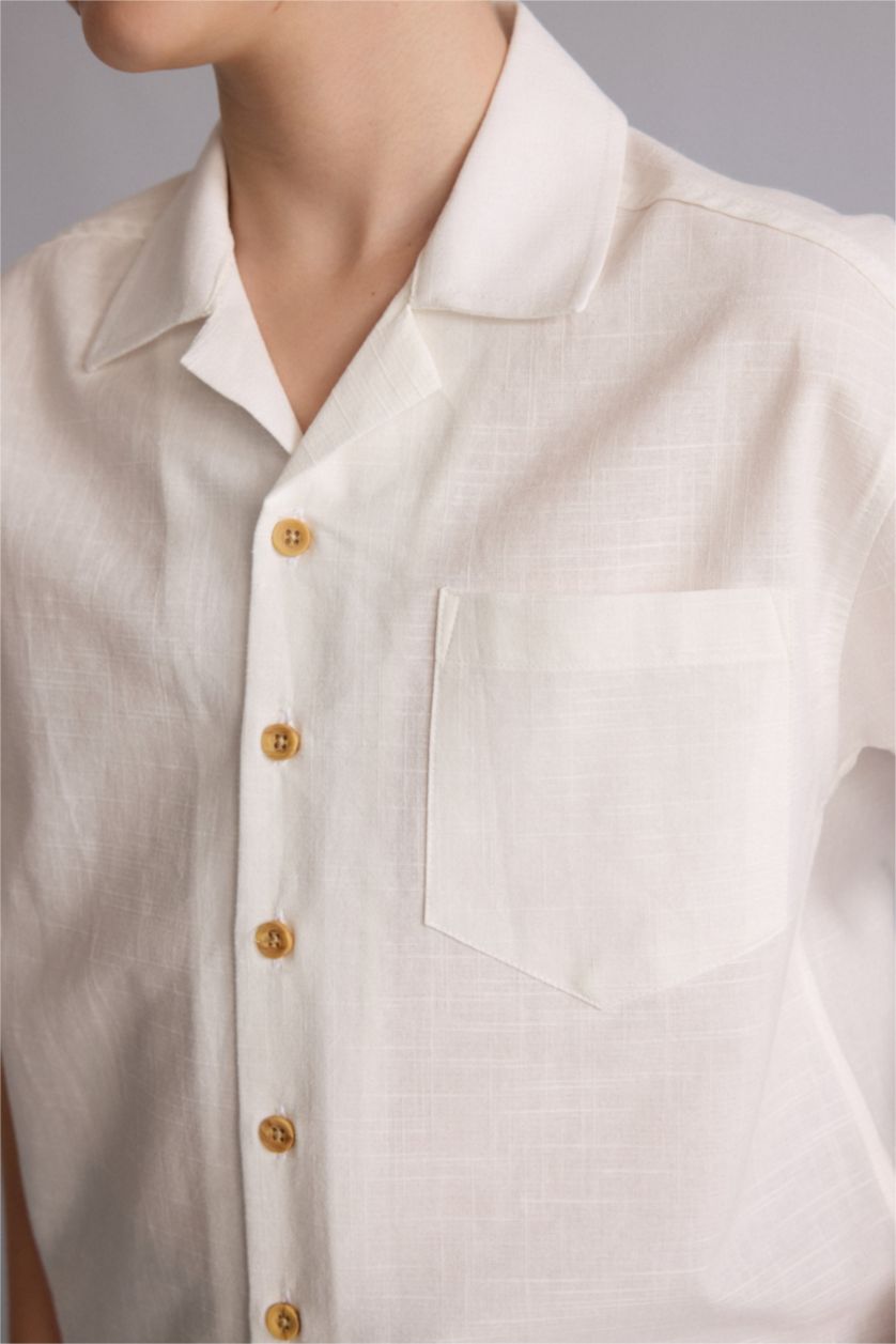 Erkek Çocuk - Genç Erkek Beyaz Regular Fit Kısa kollu Poplin Gömlek Erkek Çocuk