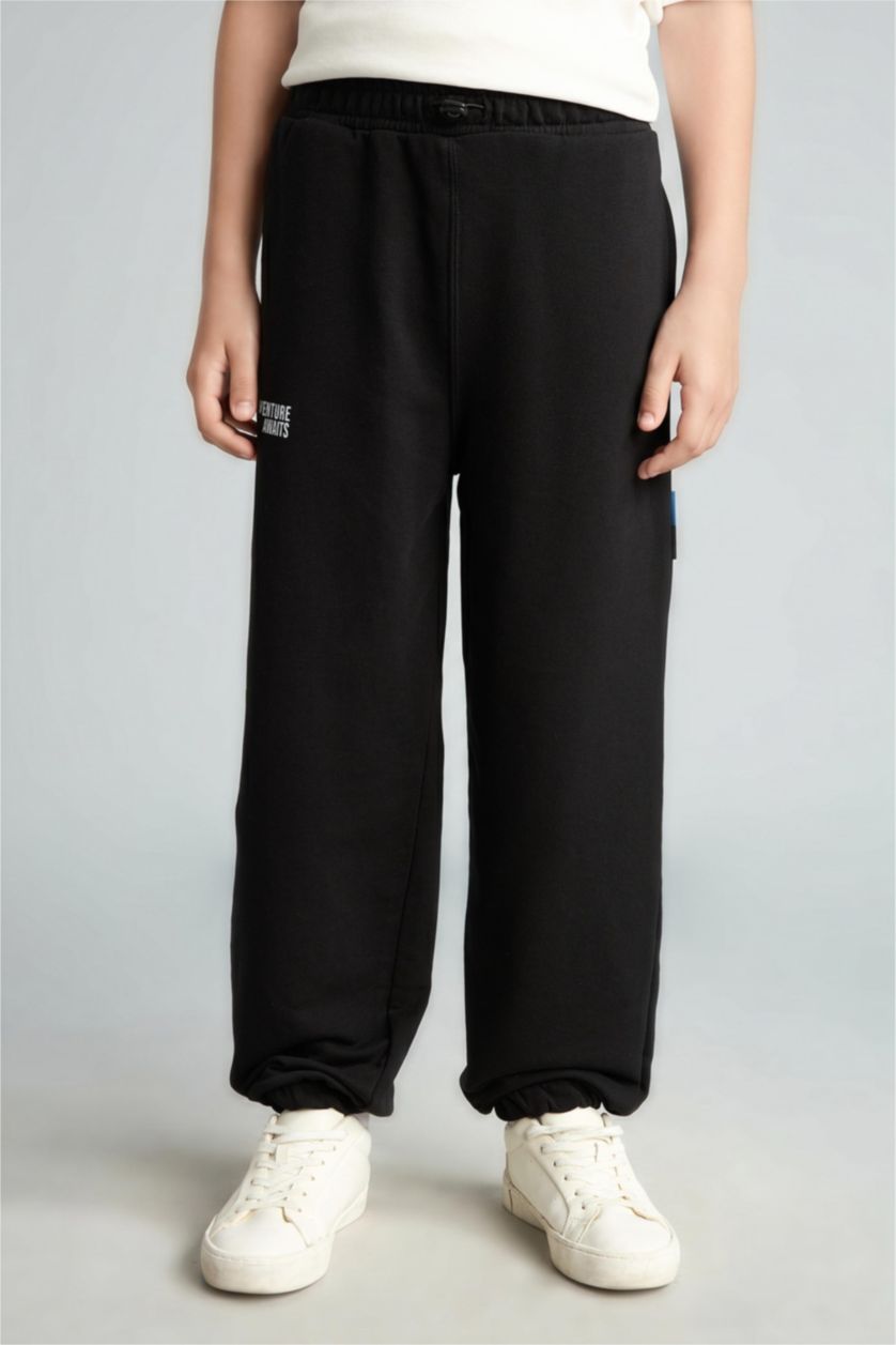 Young Boys - Teen Boys Black Oversize Fit Slogan Trousers