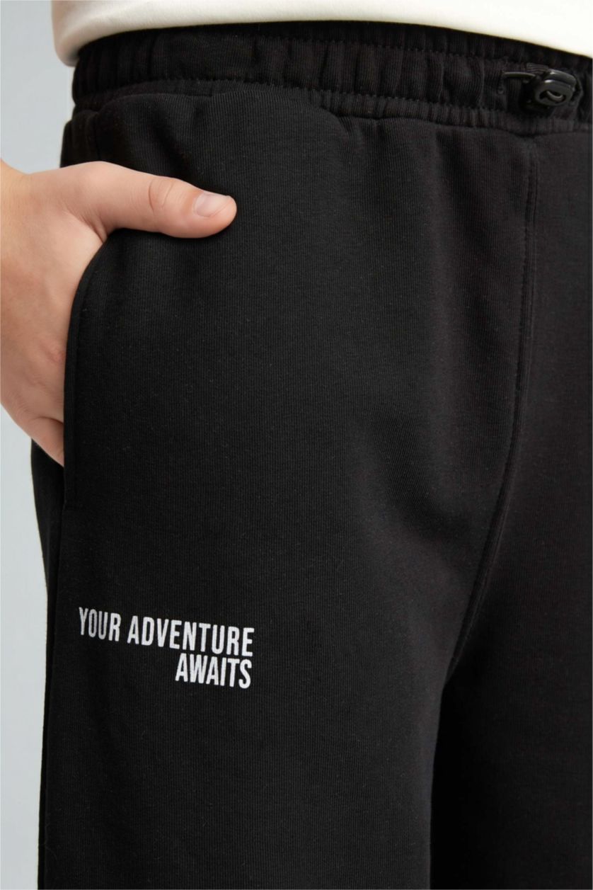 Young Boys - Teen Boys Black Oversize Fit Slogan Trousers