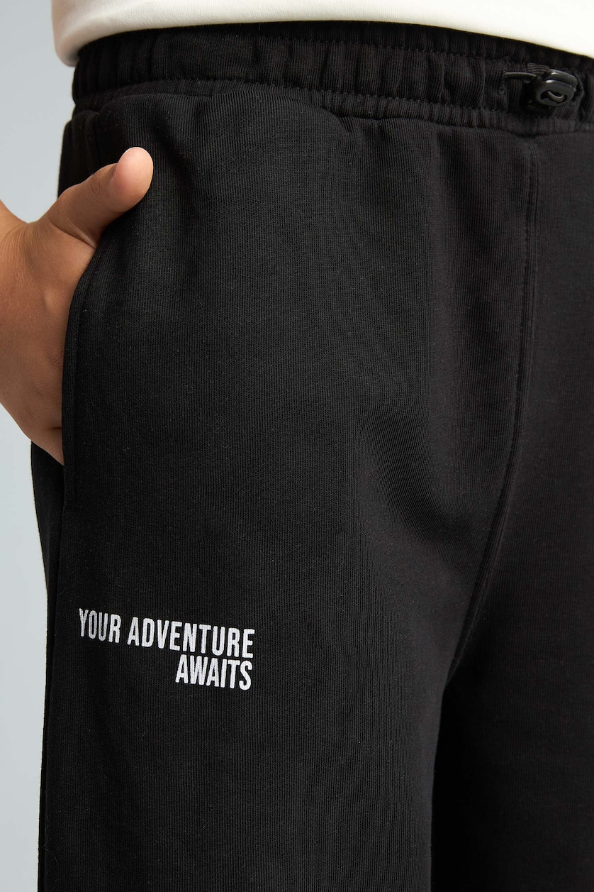 Young Boys - Teen Boys Black Boy Oversize Fit Elastic Waist Black Slogan Printed Sweatpants