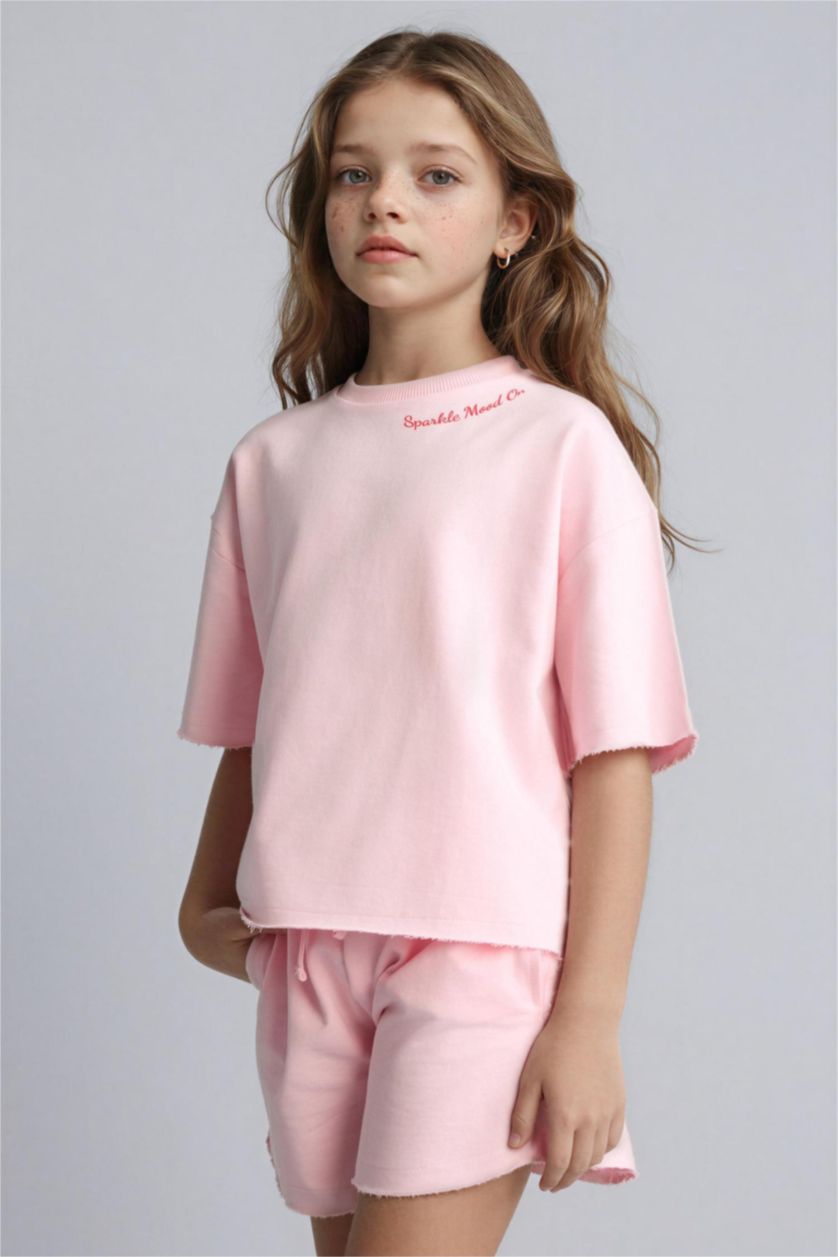 Girls & Teens Light Pink سيت بناتي قماش خفيف قصة مريحة - قطعتين