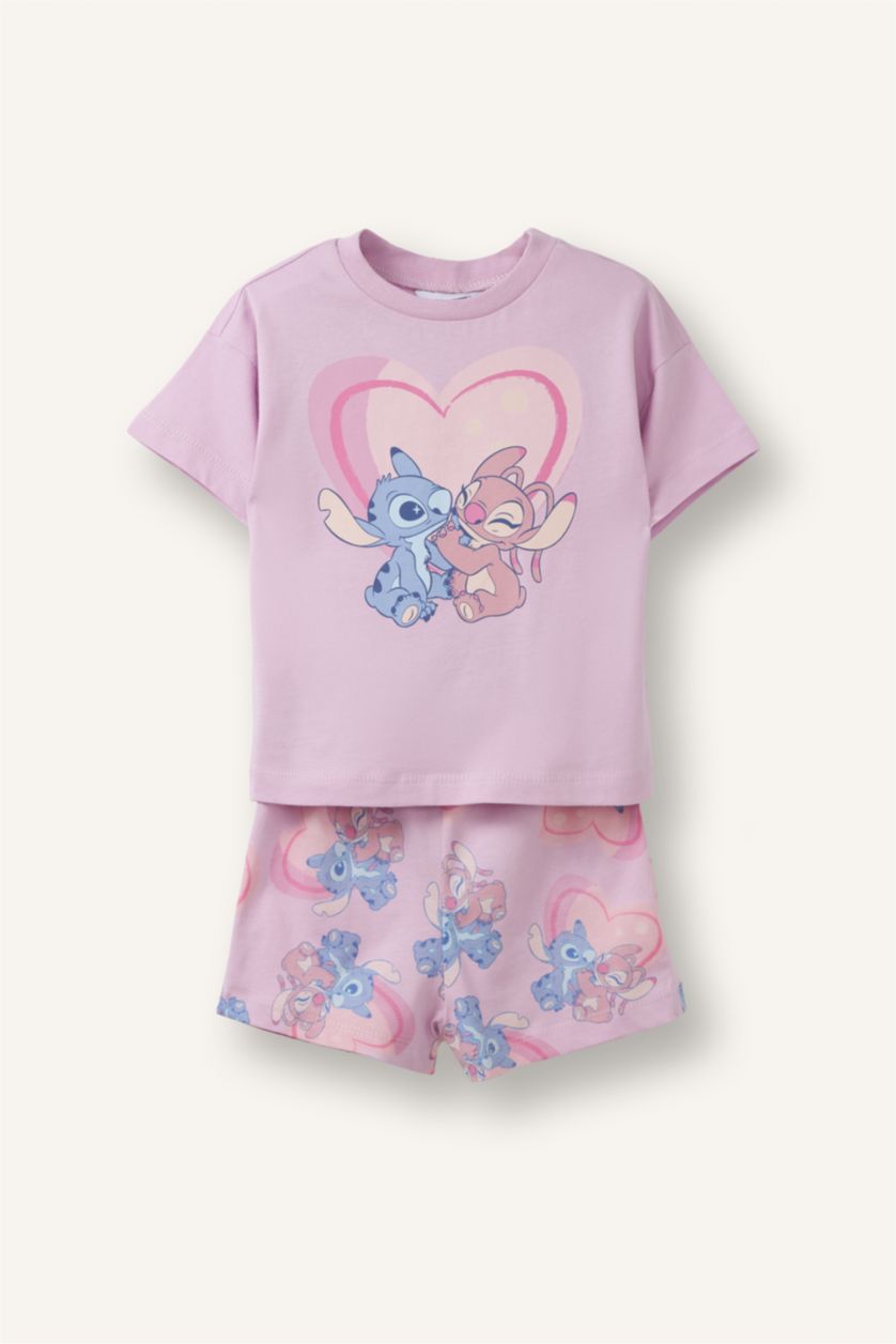 Baby Girls Lilac 2 piece Regular Fit Lilo & Stitch Licensed Knitted Pyjamas