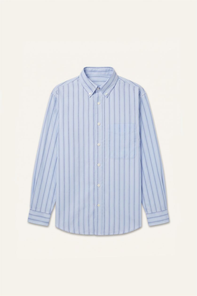 Men Light Blue Relax Fit Cotton Long Sleeve Shirt
