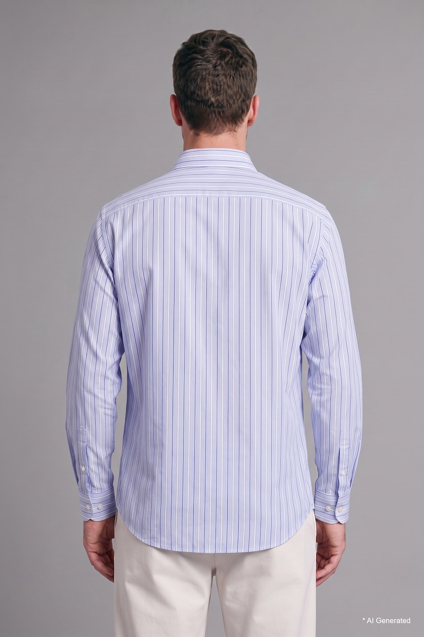 Erkek Açık Mavi Relaxed Fit Uzun Kollu Pamuklu Çizgili Gömlek