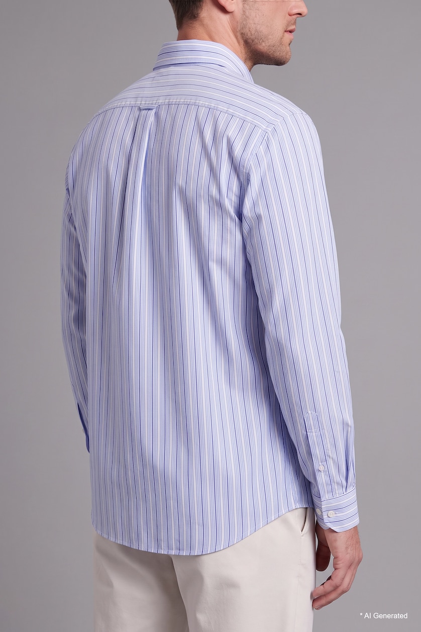 Erkek Açık Mavi Relaxed Fit Uzun Kollu Pamuklu Çizgili Gömlek
