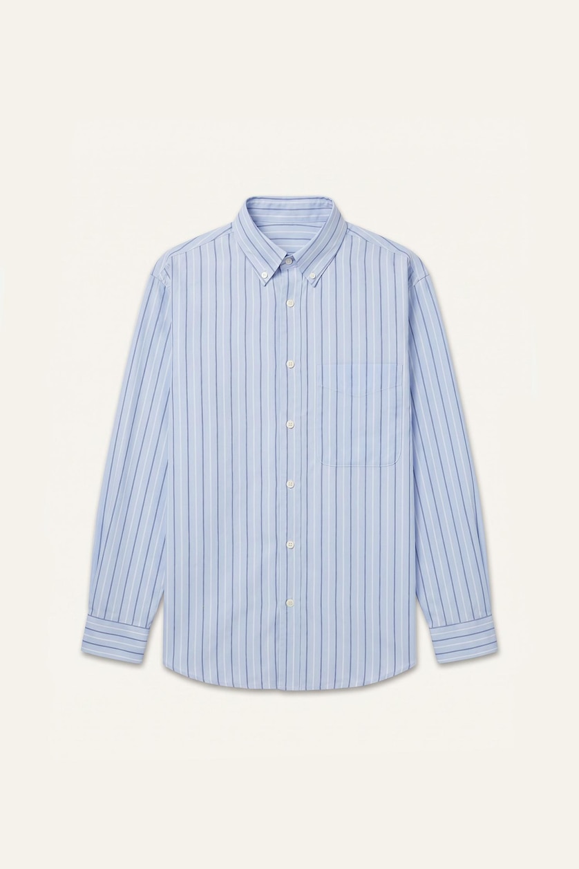 Erkek Açık Mavi Relaxed Fit Uzun Kollu Pamuklu Çizgili Gömlek
