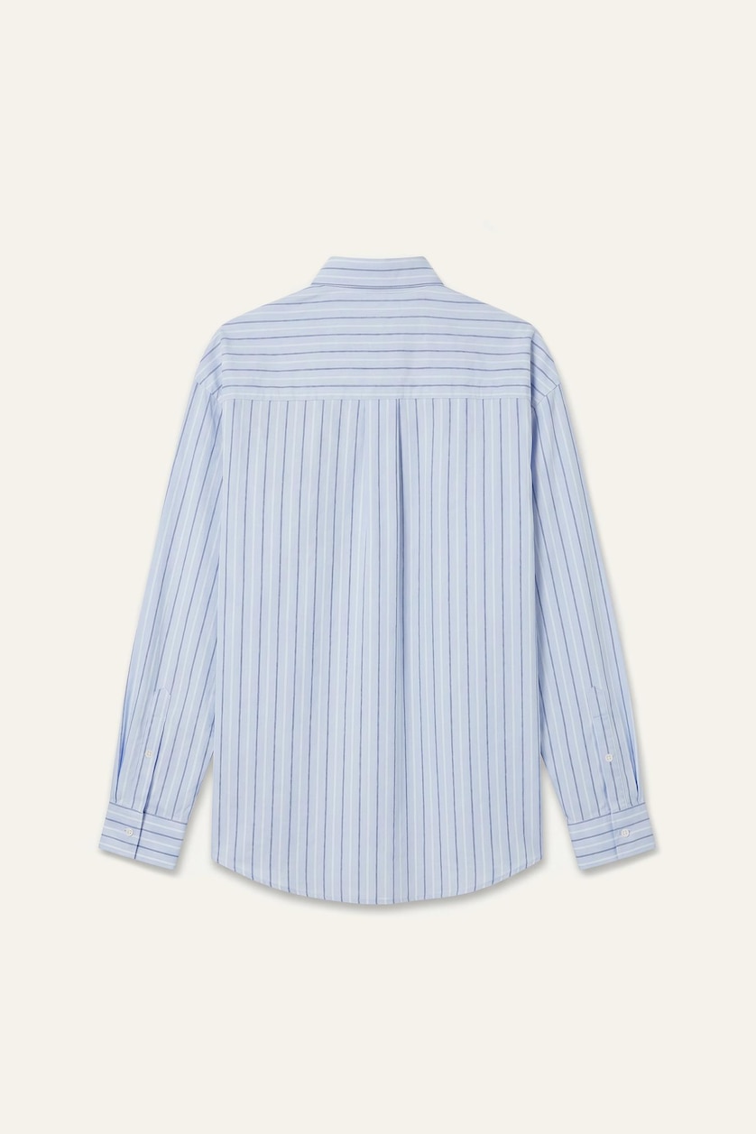 Erkek Açık Mavi Relaxed Fit Uzun Kollu Pamuklu Çizgili Gömlek