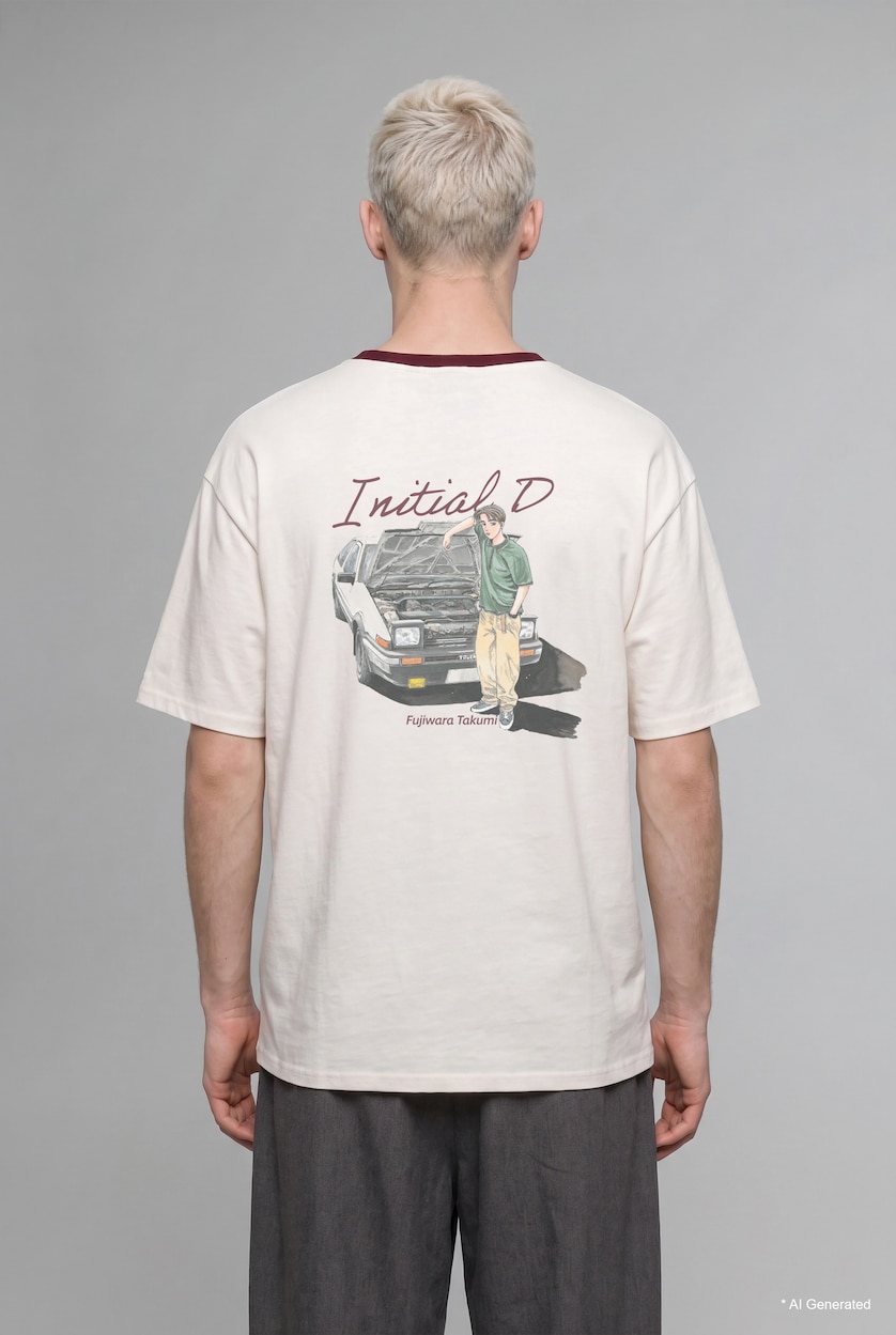 رجالي بيج فاتح Boxy Fit Short Sleeve T-Shirt