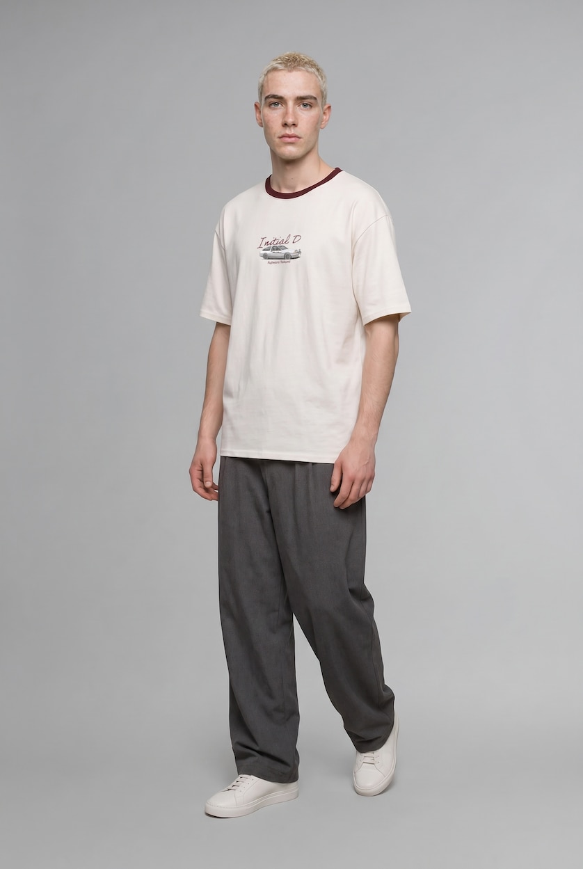 Man Ecru Boxy Fit Short Sleeve T-Shirt