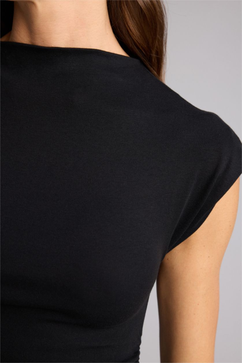 Kadın Siyah Bodycon Vücudu Saran Ribana Mini Elbise