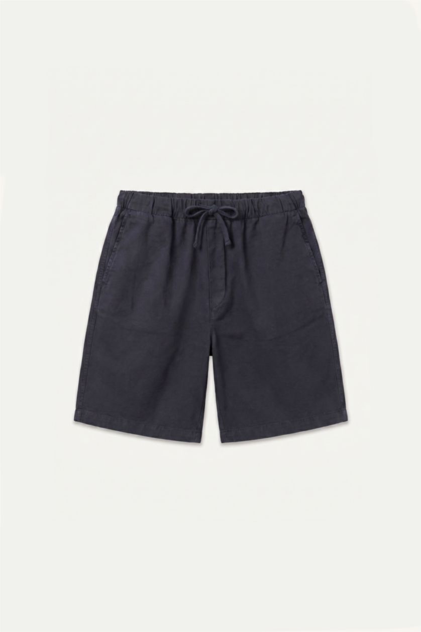 Erkek Lacivert Relaxed Fit Elastik Bel Bermuda Şort