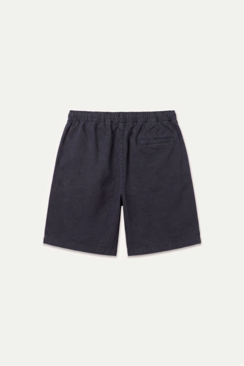 Erkek Lacivert Relaxed Fit Elastik Bel Bermuda Şort