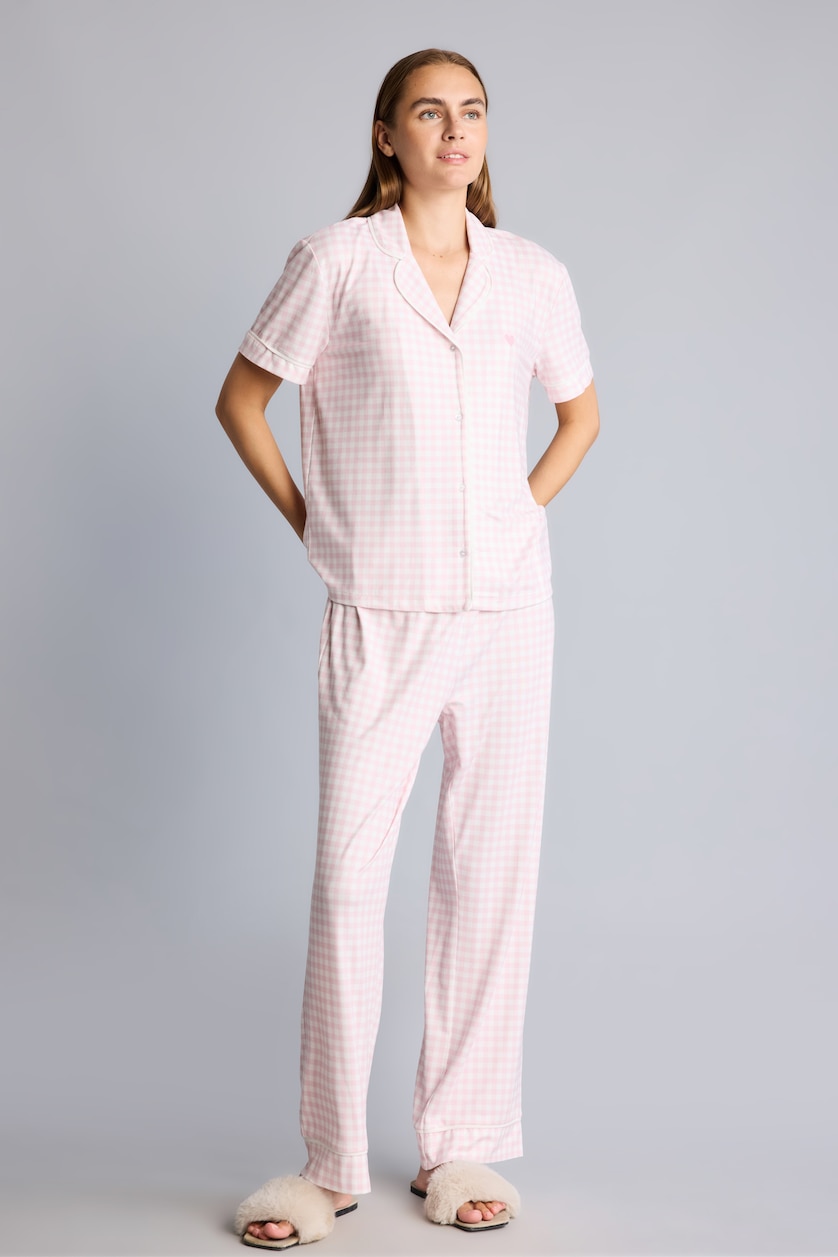 Kadın Pembe Kısa Kollu Pötikareli Pijama Takım