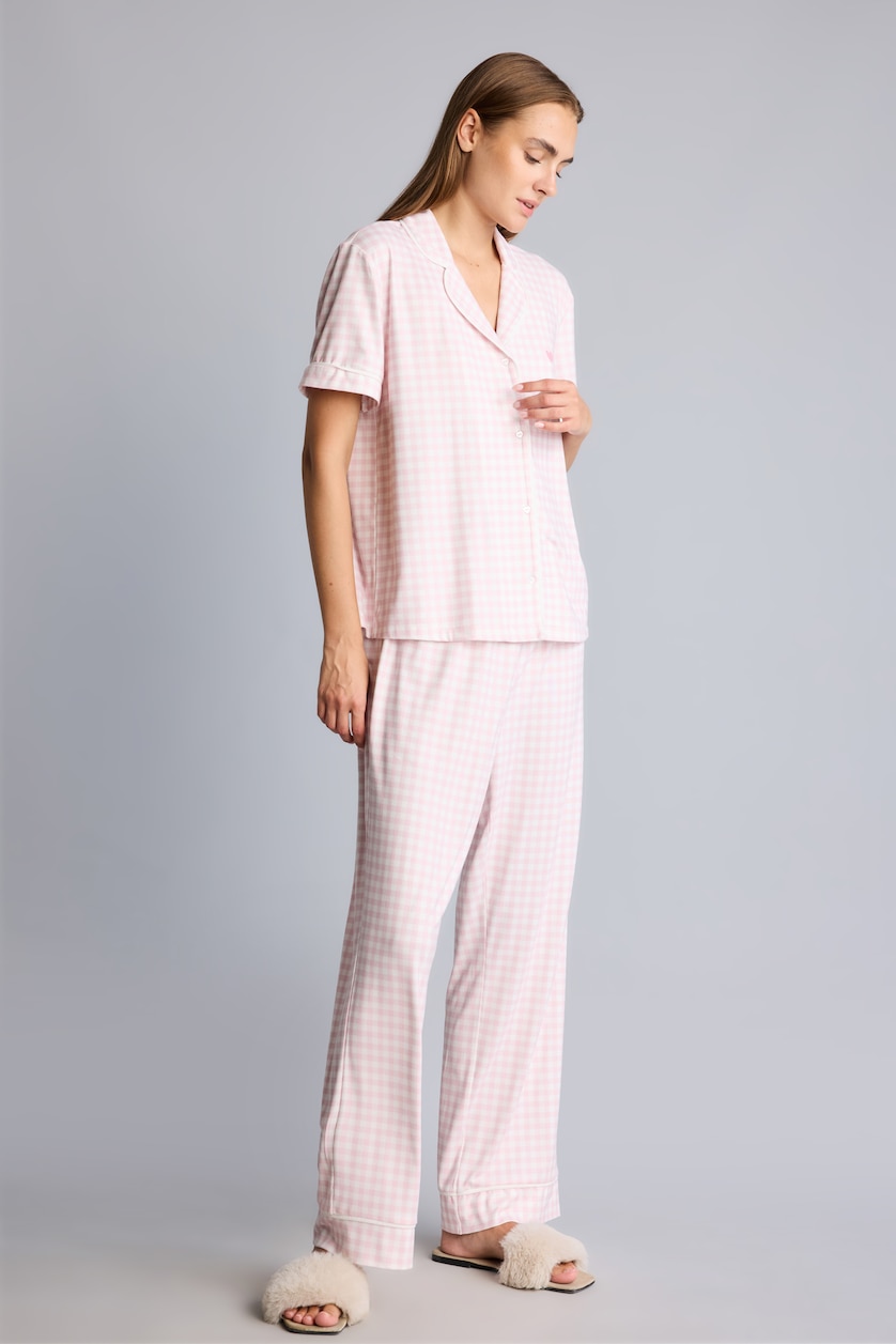Kadın Pembe Kısa Kollu Pötikareli Pijama Takım