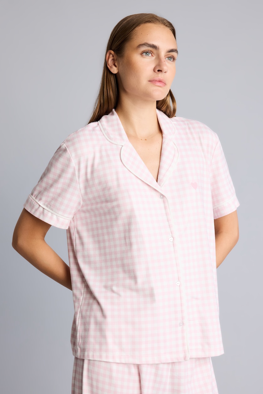 Kadın Pembe Kısa Kollu Pötikareli Pijama Takım