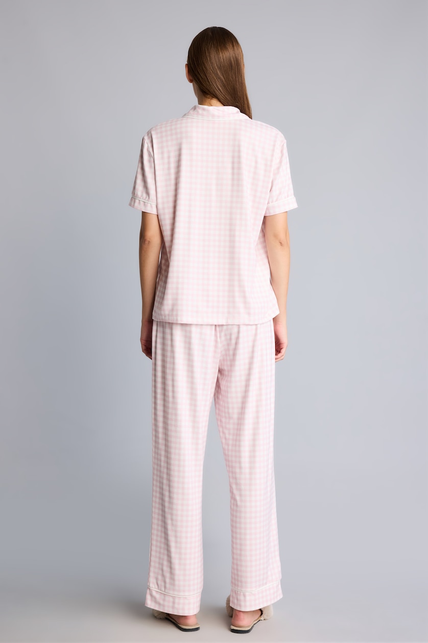 Kadın Pembe Kısa Kollu Pötikareli Pijama Takım